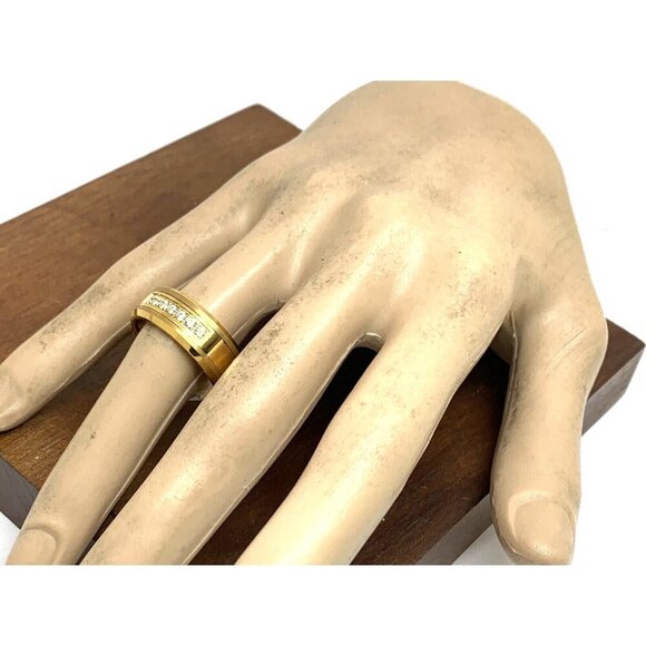 Men's Wedding Band Gold Tone Tungsten Cubic Zirconia 8mm Ring Size 10 - Picture 15 of 15